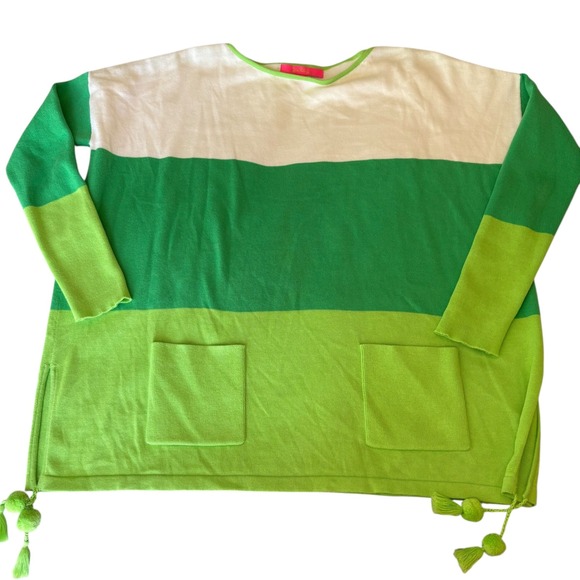 Lilly‎ Pulitzer Westwood tri color Sweater XS Myrtle Green Colorblock Tassel - Picture 4 of 9
